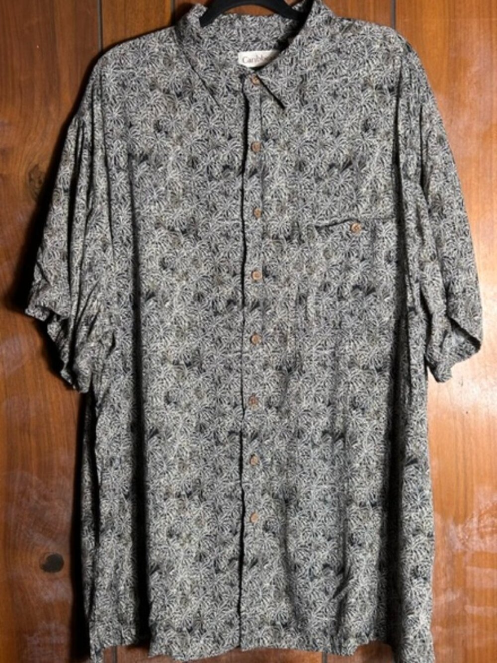Caribbean Button Down Shirt Mens 3XT Casual Tropical Palm Leaf Print 100% Rayon